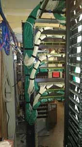 A properly organized network rack.